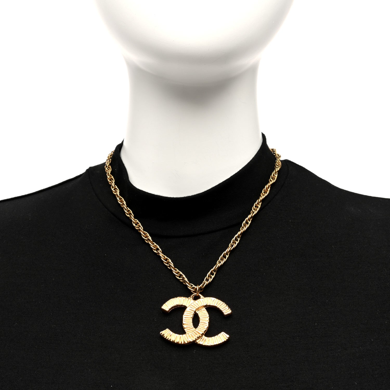 Chanel Metal Textured CC Chain Pendant Necklace Gold 2 of 4