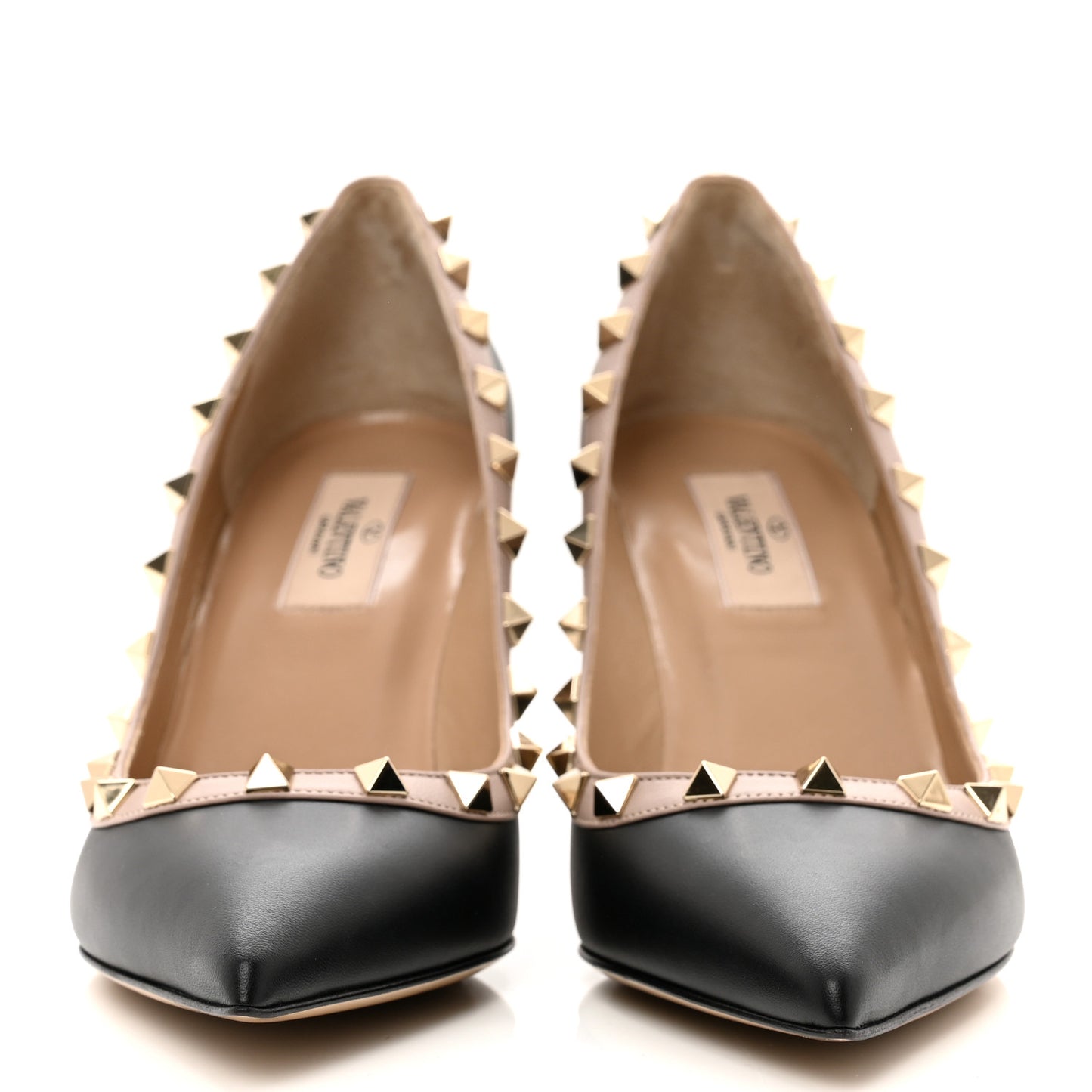 Calfskin Rockstud 85mm Pumps 37.5 Black Poudre
