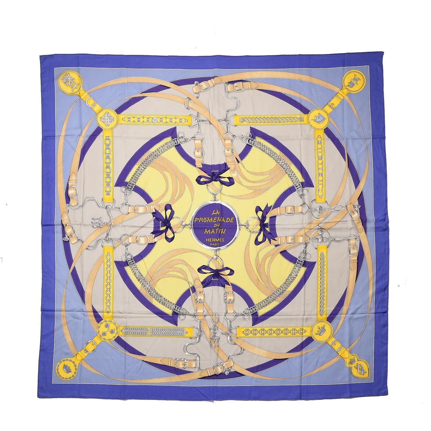 Hermes Cashmere Silk La Promenade Du Matin Shawl 140 Lavande Ciel Jaune 1 of 6