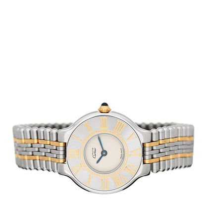 Cartier Stainless Steel 18K Yellow Gold 28mm Must De 21 Bullet Link Quartz Watch 2 of 4