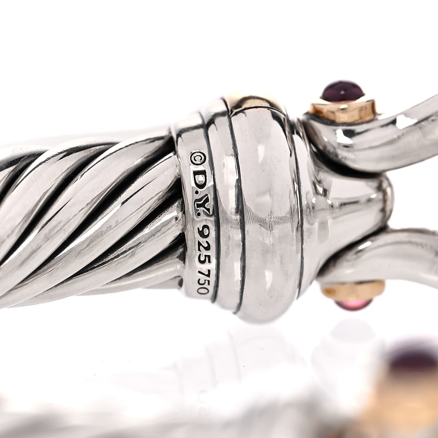 David Yurman Sterling Silver 18K Yellow Gold Rhodolite Garnet 10mm Cable Buckle Bracelet 4 of 4
