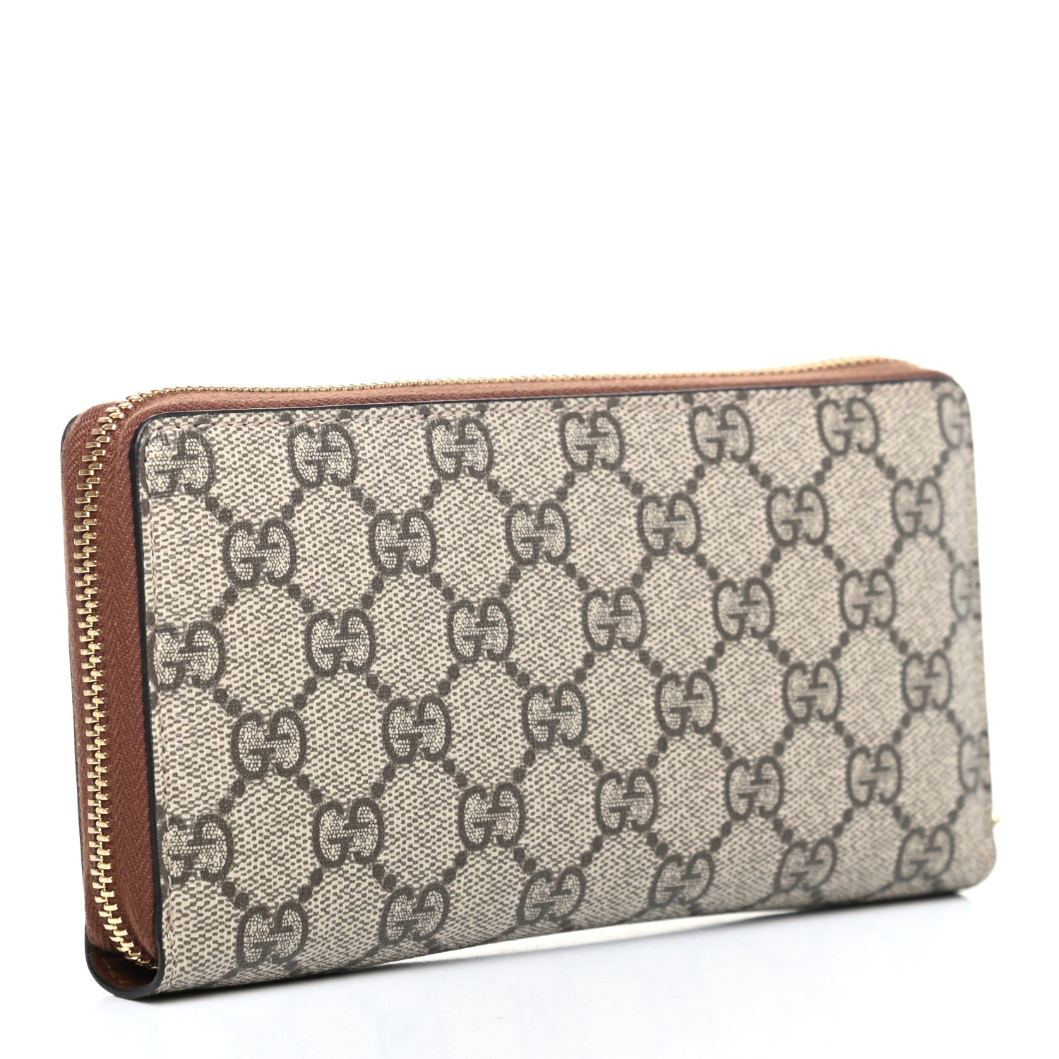 Gucci GG Supreme Monogram Cuoio Toscano Zip Around Wallet Beige Ebony Cuir 3 of 8