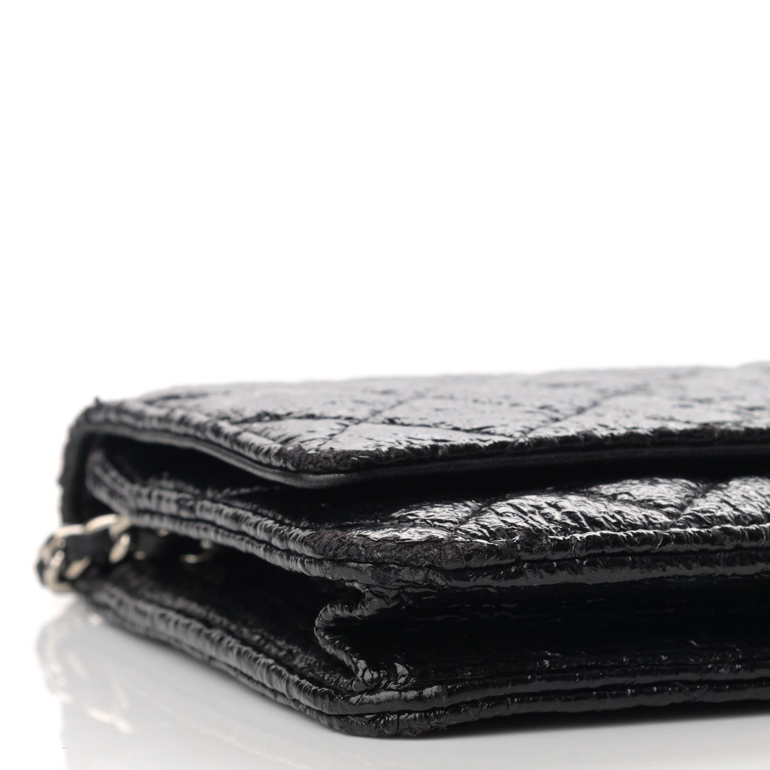 Chanel Distressed Patent Calfskin Quilted Wallet on Chain WOC Black 9 of 11
