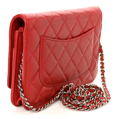 Chanel Lambskin Quilted Wallet On Chain WOC Red Pink 3 of 11