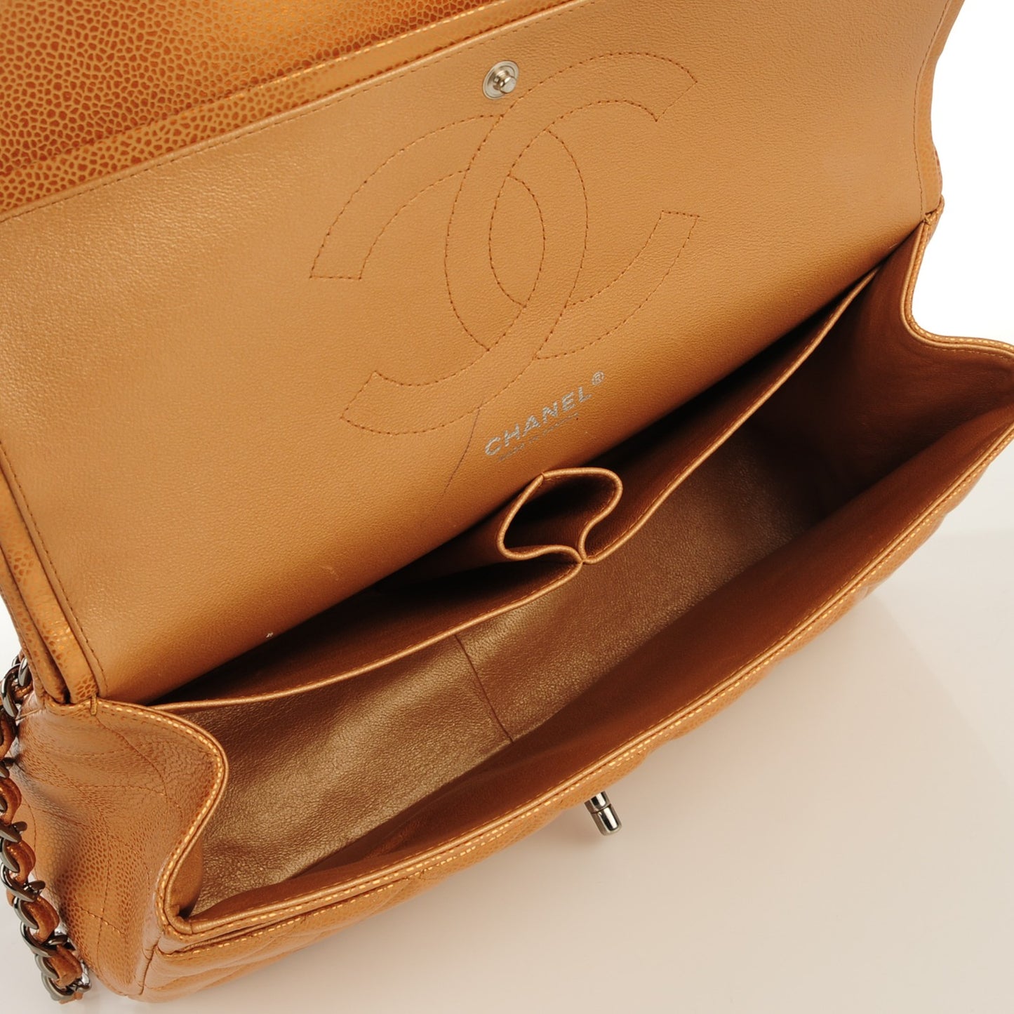 Metallic Caviar Quilted Jumbo Double Flap Copper