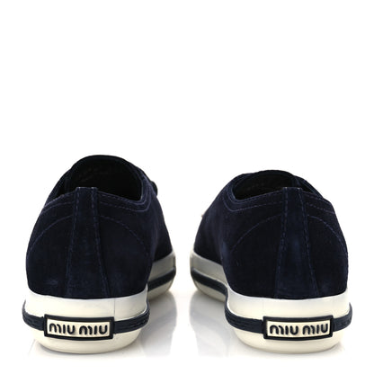 Miu Miu Camoscio Crystal Embellished Womens Low Top Sneakers 38 Navy 6 of 11
