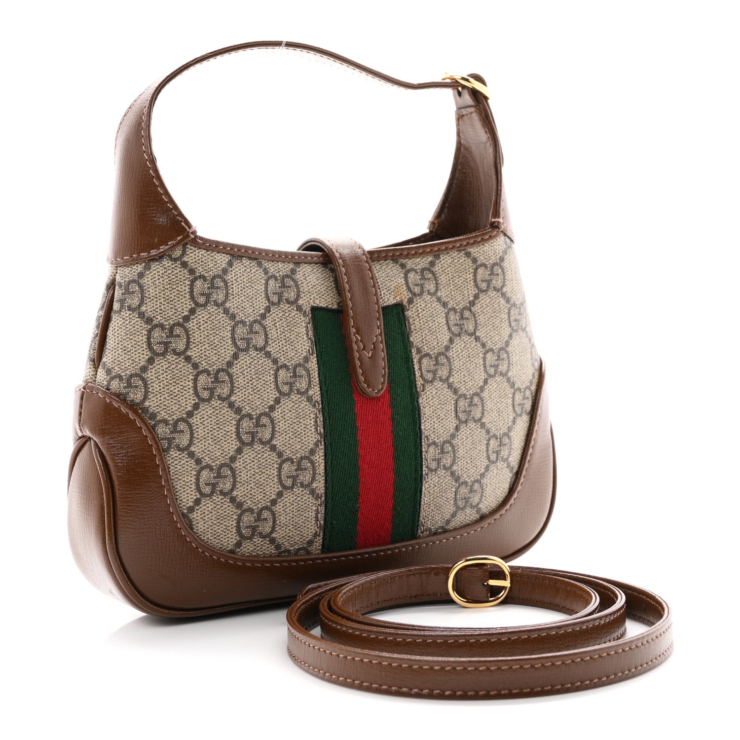 Gucci GG Supreme Monogram Azalea Calfskin Web Mini Jackie 1961 Hobo Beige Ebony Brown Sugar 3 of 13