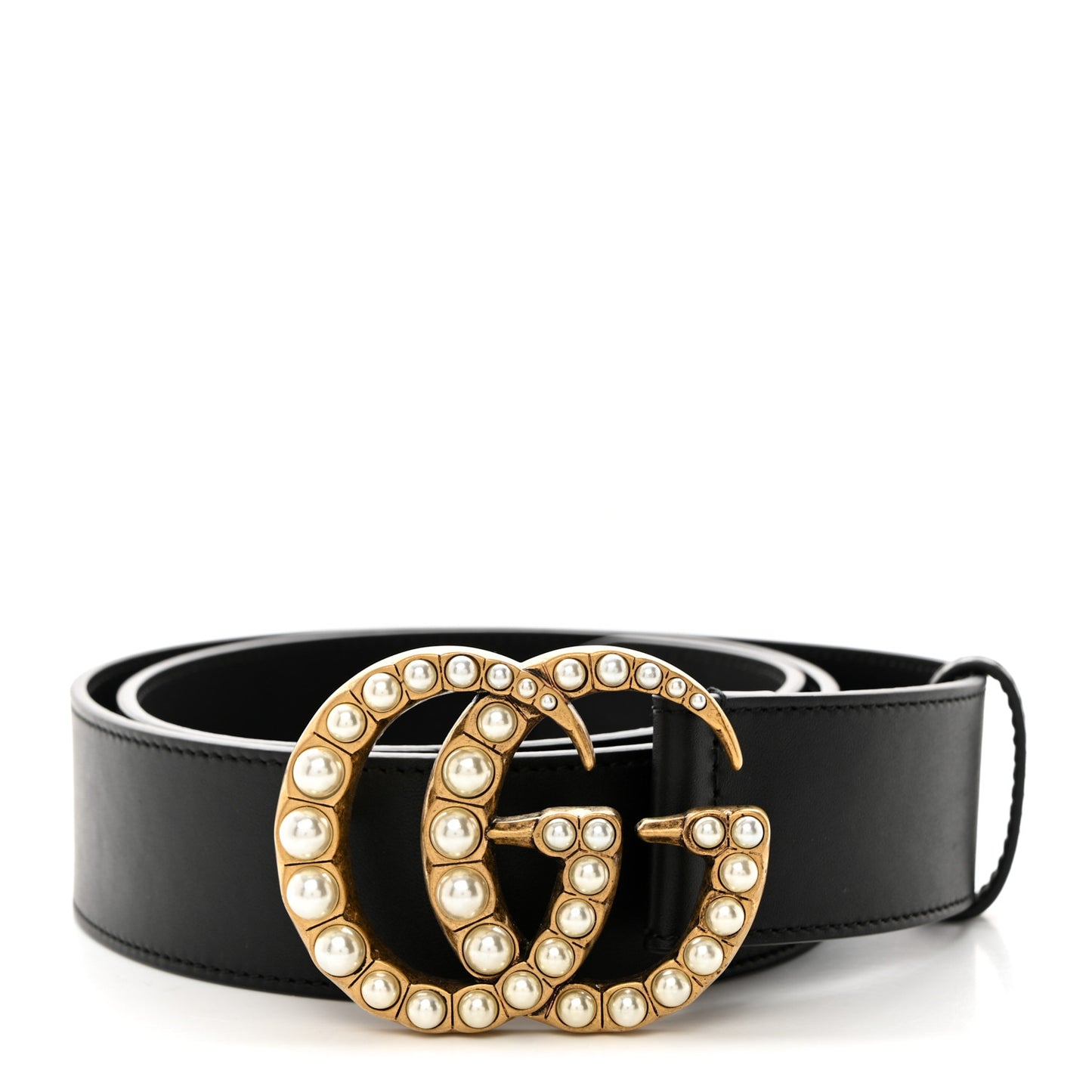 Moon Calfskin Pearl Double G 40mm Belt 90 36 Black Cream
