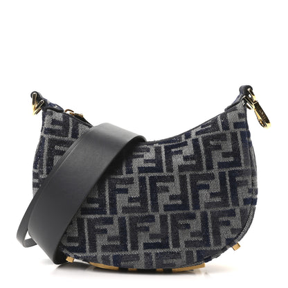 Fendi Chenille Vitello Grace FF 1974 Mini Fendigraphy Hobo Bag Blue 1 of 10