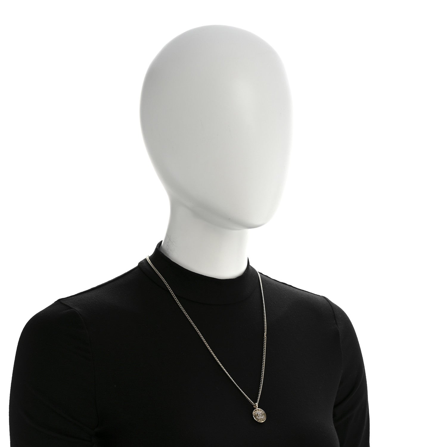 Chanel Metal Crystal CC Round Pendant Necklace Gold 2 of 7