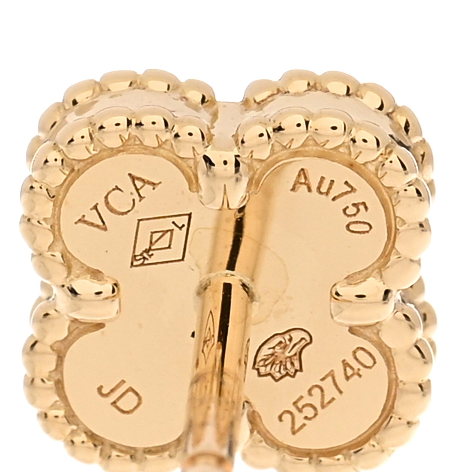 Van Cleef & Arpels 18K Yellow Gold Mother of Pearl Sweet Alhambra Earrings 4 of 5