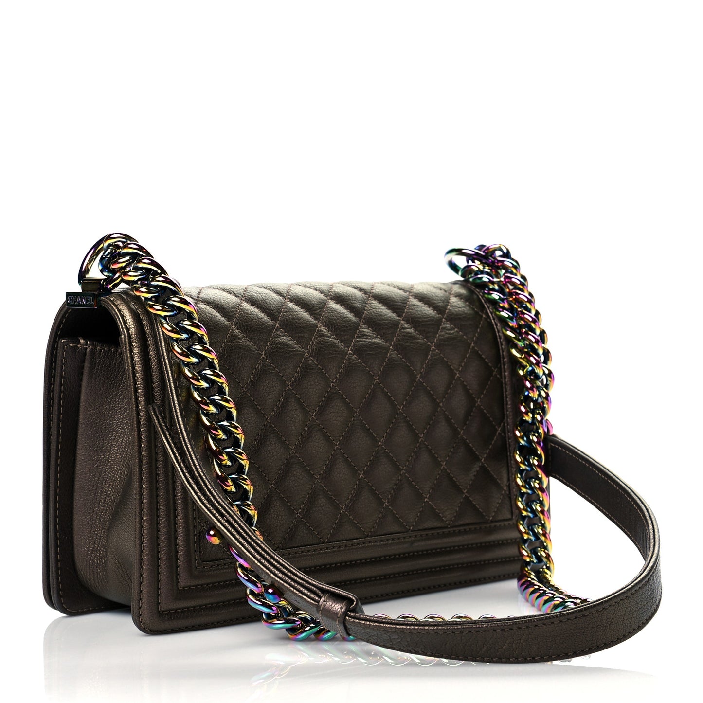 Iridescent Goatskin Quilted Medium Boy Flap Dark Gold