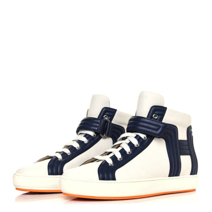 Hermes Calfskin Mens High Top Lions Sneakers 42.5 White Indigo 3 of 6