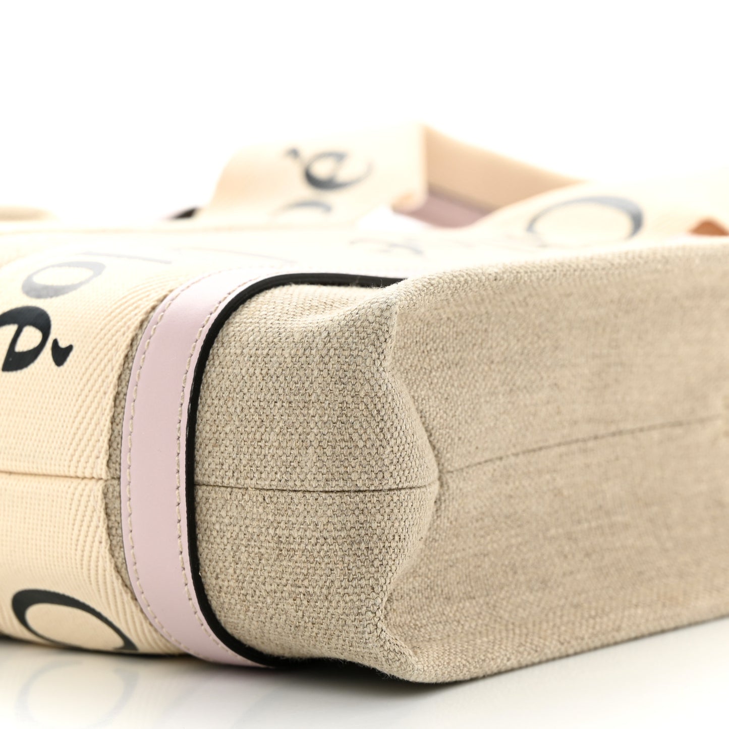 Linen Calfskin Small Woody Ribbon Tote With Strap White Pink