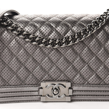 Chanel Metallic Lambskin Perforated Medium Boy Flap Dark Silver 10 of 11