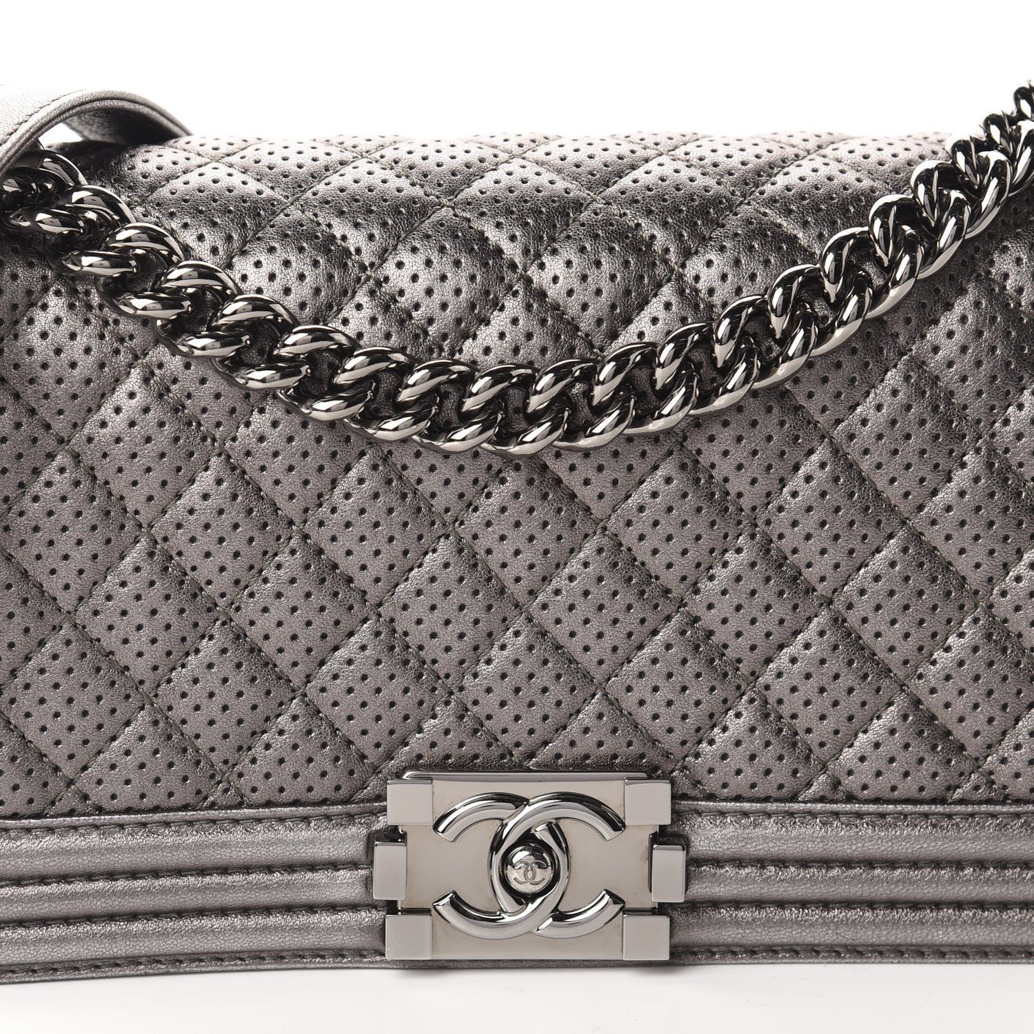 Chanel Metallic Lambskin Perforated Medium Boy Flap Dark Silver 10 of 11