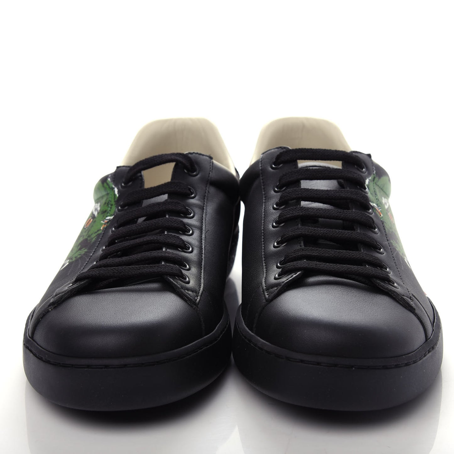 Calfskin Green Panther Print Mens Ace Sneakers 9.5 Black