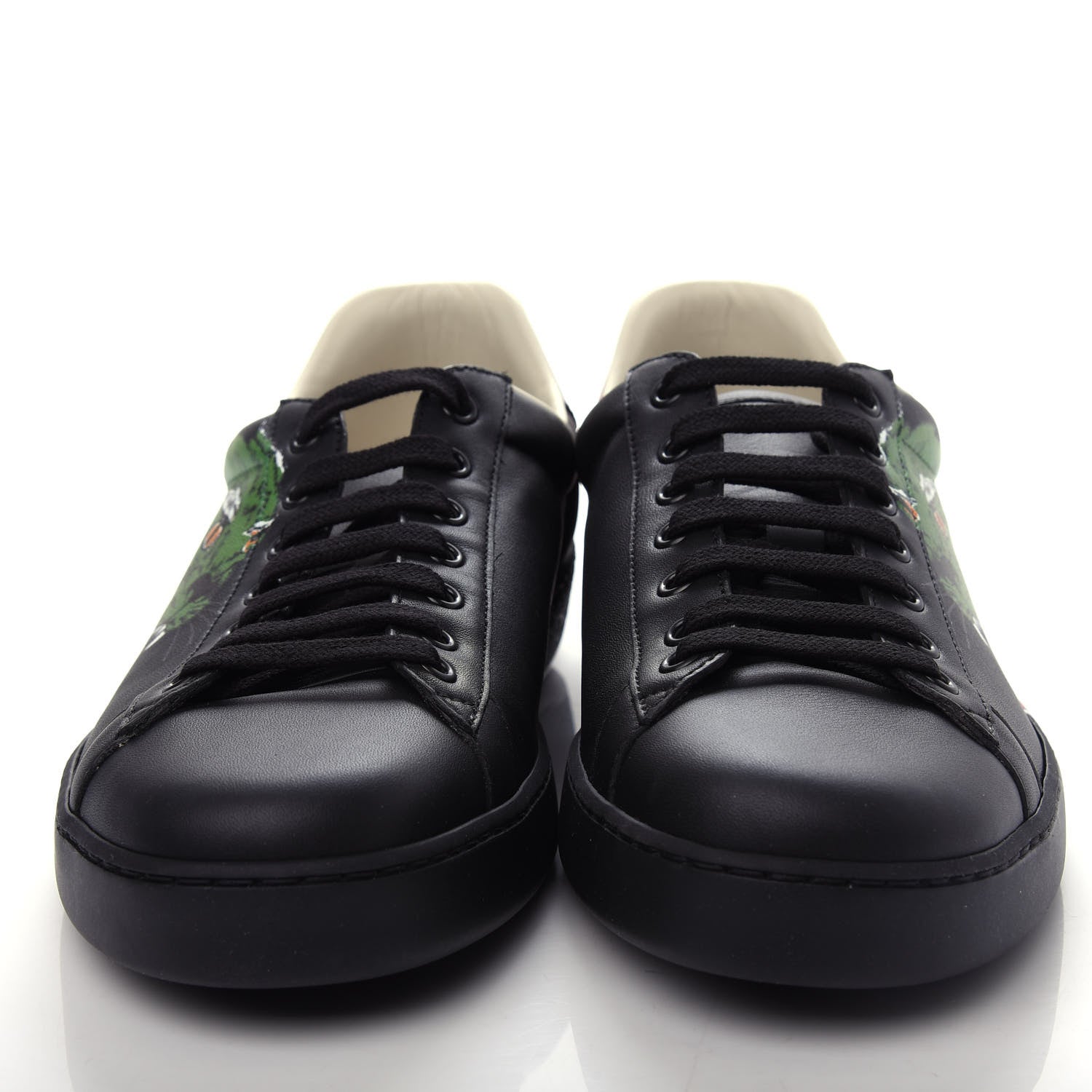 Gucci Calfskin Green Panther Print Mens Ace Sneakers 9.5 Black 5 of 11