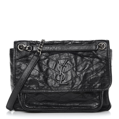 Saint Laurent Crinkled Calfskin Matelasse Monogram Medium Niki Chain Satchel Black 1 of 12