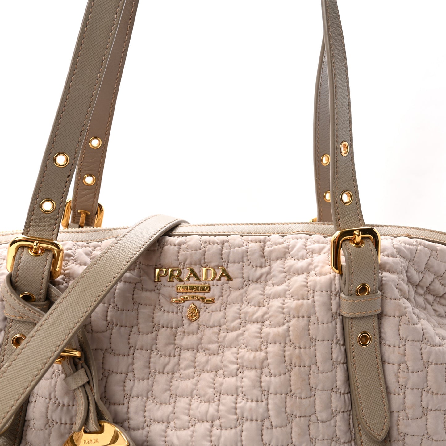 Quilted Nylon Saffiano Shopping Satchel Pomice