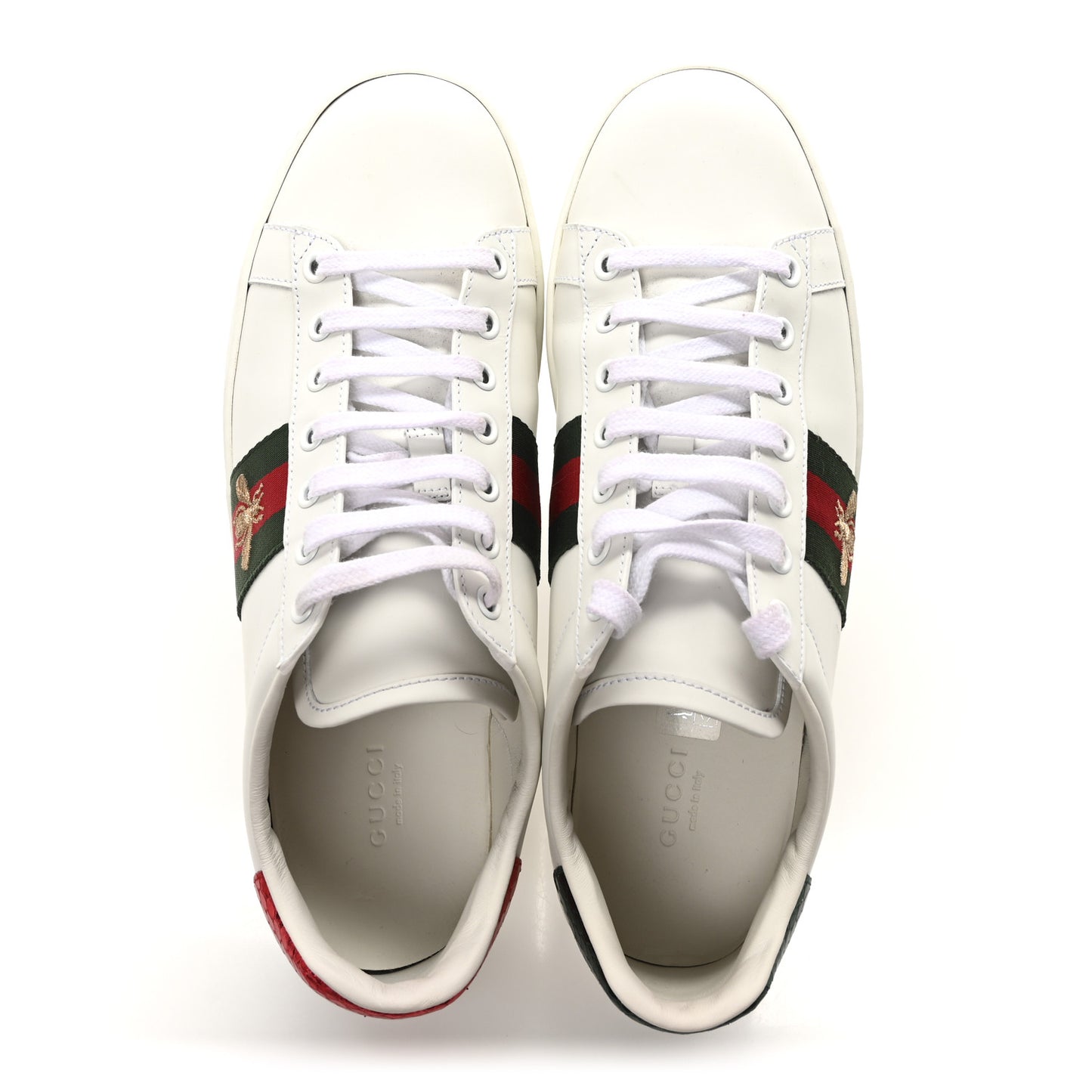 Calfskin Ayers Bee Embroidered Womens Ace Sneakers 39.5 White Red Flame Green