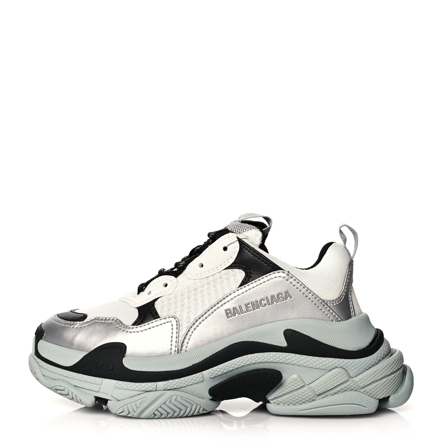 Balenciaga Metallic Fabric Mesh Womens Triple S Sneakers 37 Grey Dark Grey Black 1 of 7