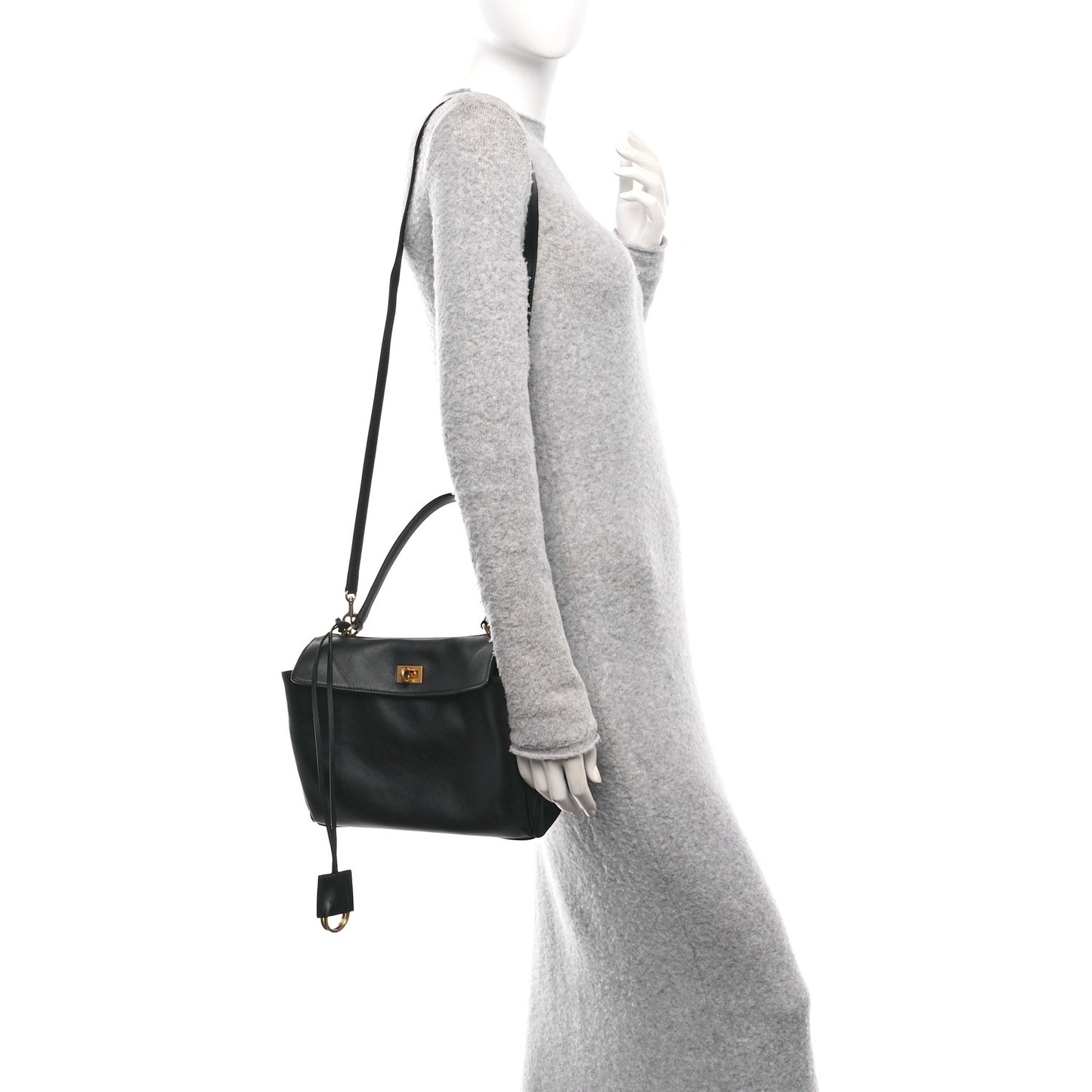 Natural Smooth Calfskin Mini Rodeo Top Handle Handbag Black