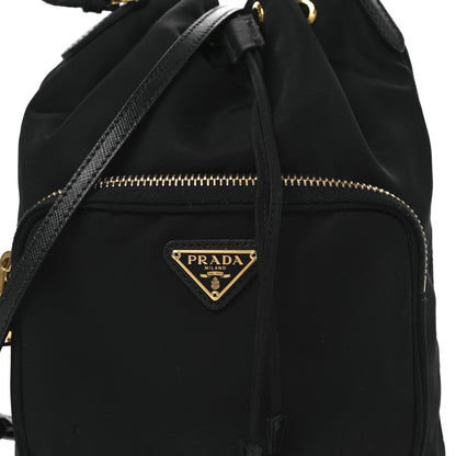 Prada Saffiano Tessuto Nylon Mini Bucket Crossbody Bag Black 9 of 14