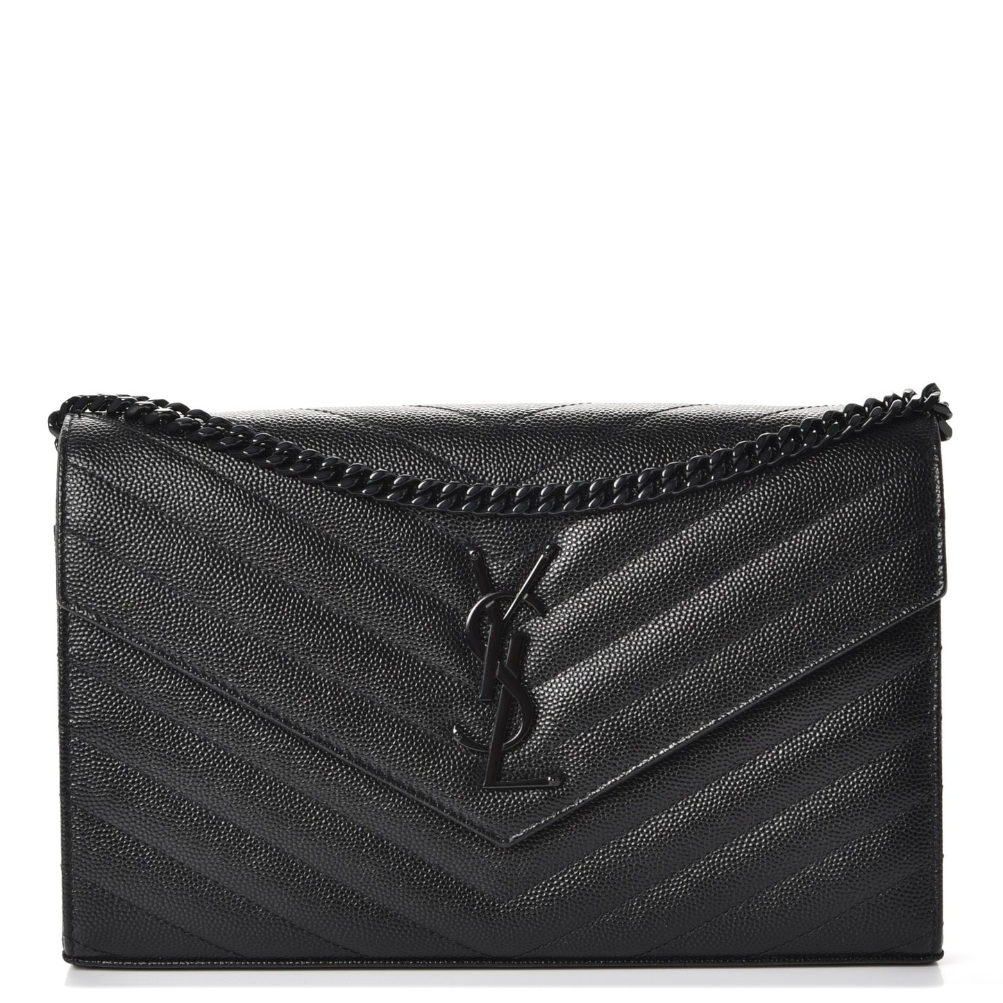 Grain De Poudre Matelasse Chevron Monogram Chain Wallet Black