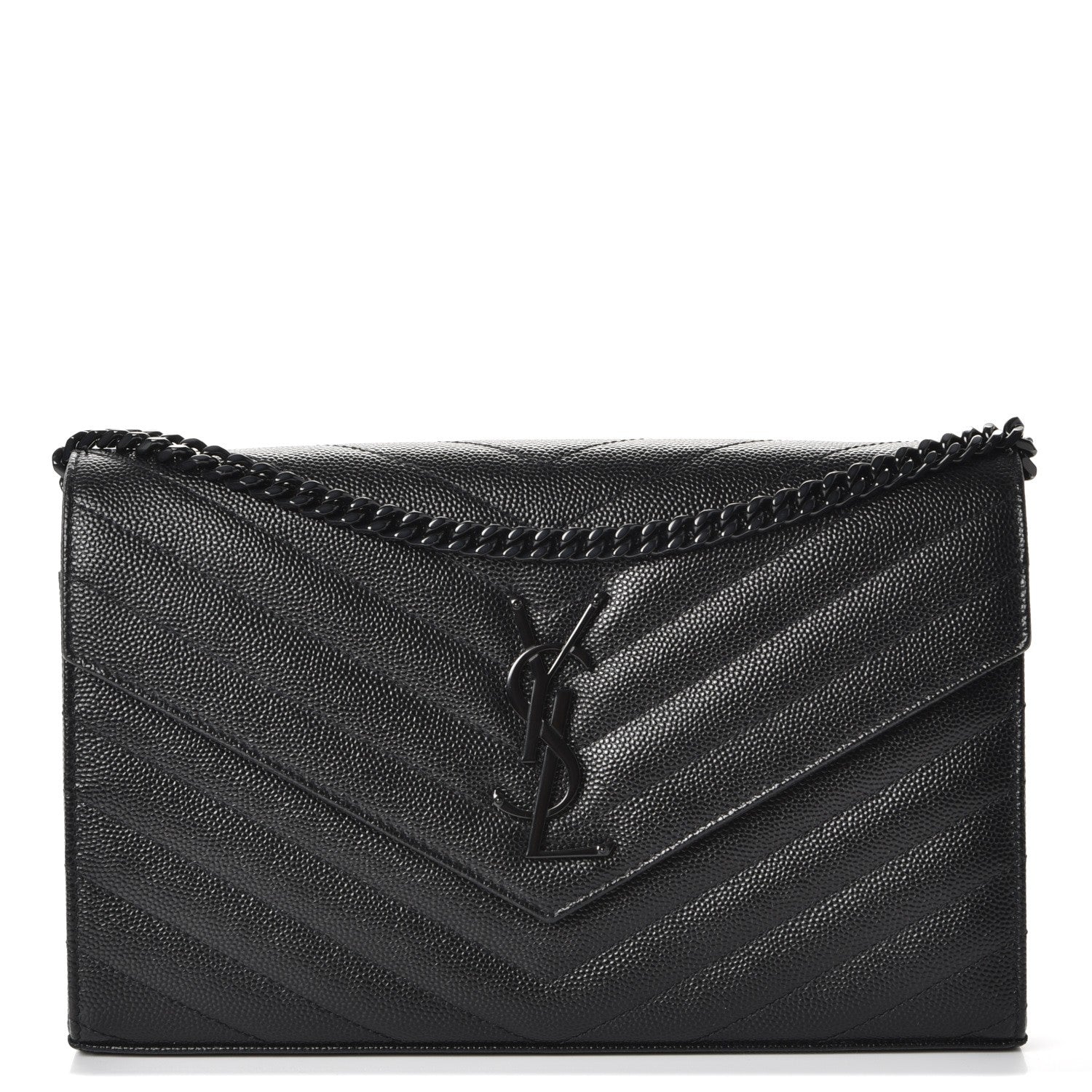 Saint Laurent Grain De Poudre Matelasse Chevron Monogram Chain Wallet Black 1 of 10