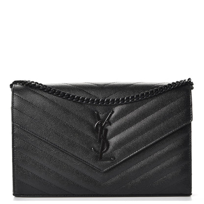 Saint Laurent Grain De Poudre Matelasse Chevron Monogram Chain Wallet Black 1 of 10