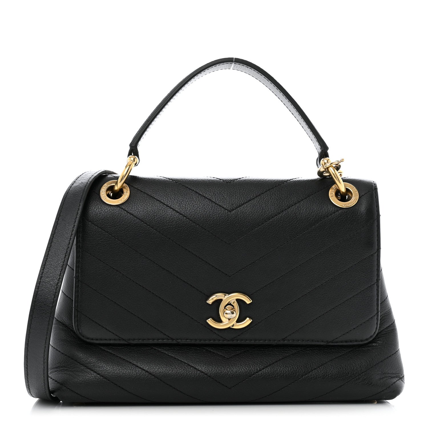 Chanel Grained Calfskin Small Chevron Chic Top Handle Flap Black 1 of 14