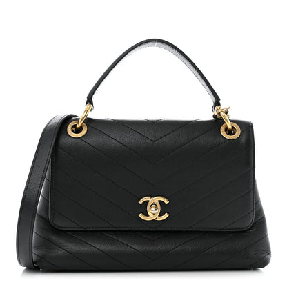 Chanel Grained Calfskin Small Chevron Chic Top Handle Flap Black 1 of 14