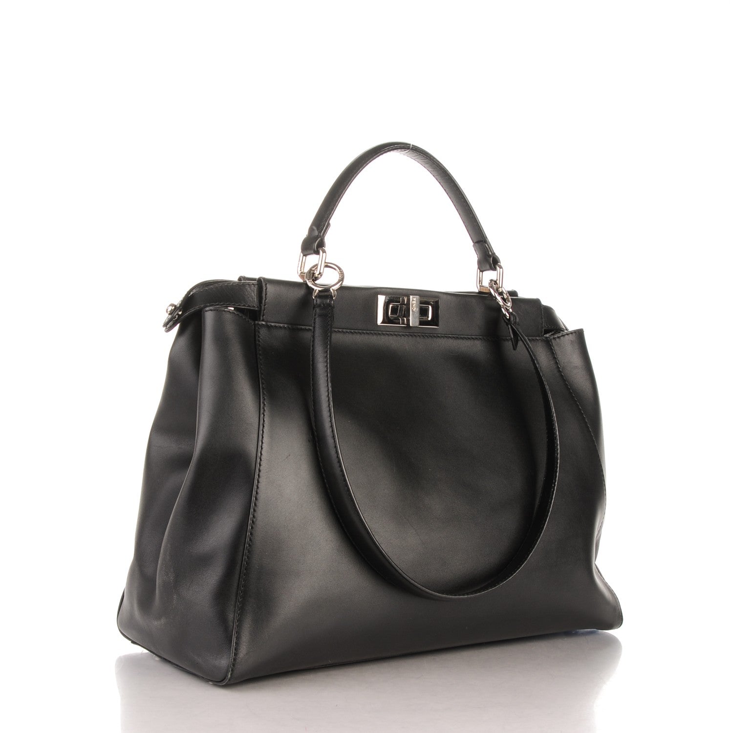 Fendi Vitello Morgan Python Crocodile Monster Eyes Large Peekaboo Iconic Satchel Black Girasole 3 of 7