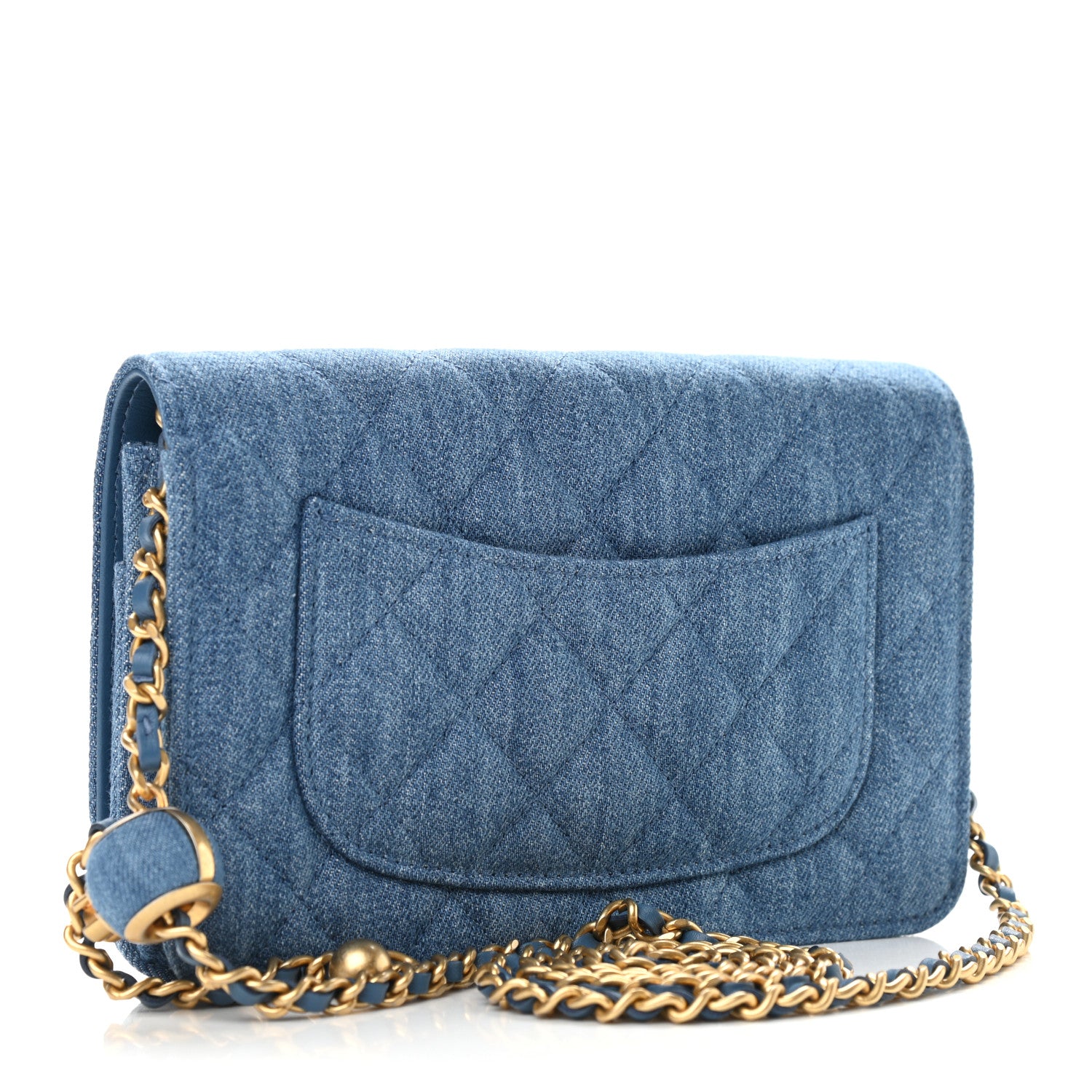 Chanel Denim Quilted CC Pearl Crush Wallet On Chain WOC Blue 3 of 11