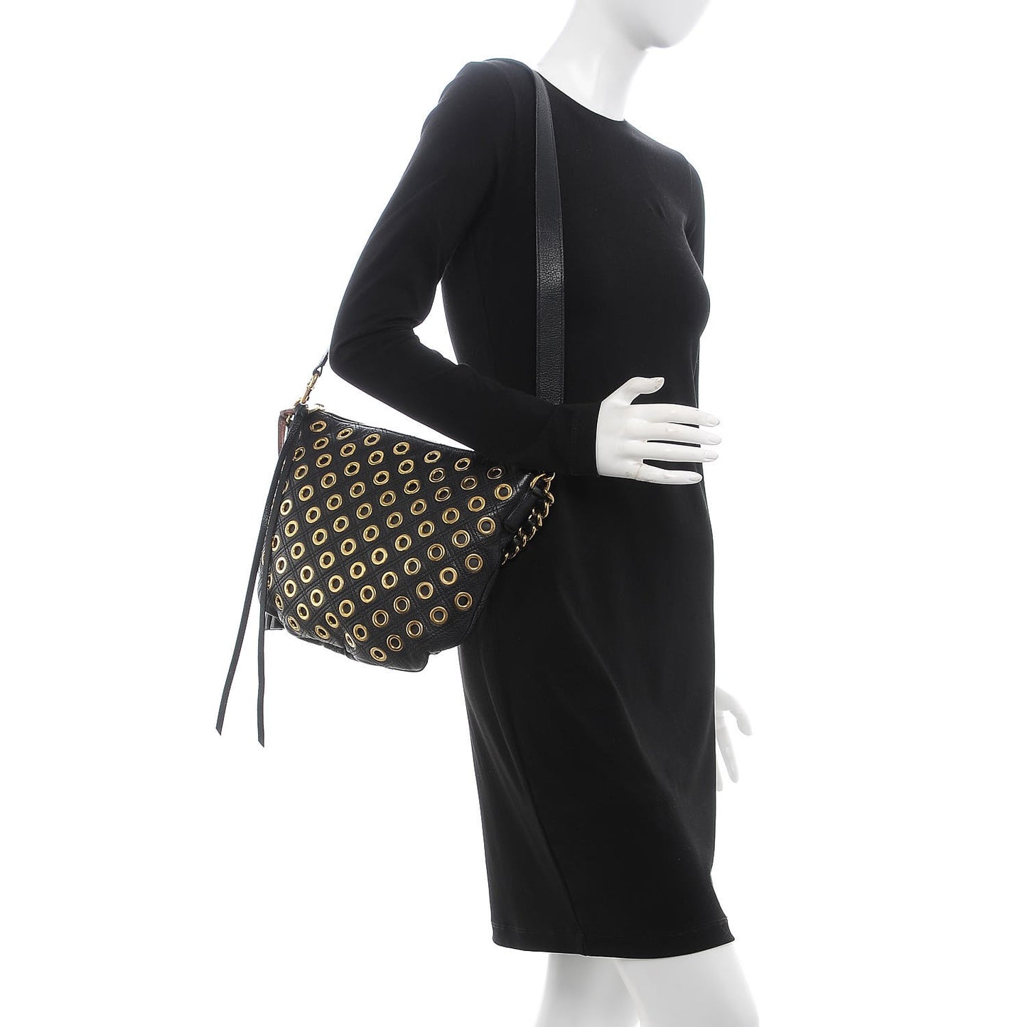 Goatskin Quilted Grommet Nomad Hobo Black