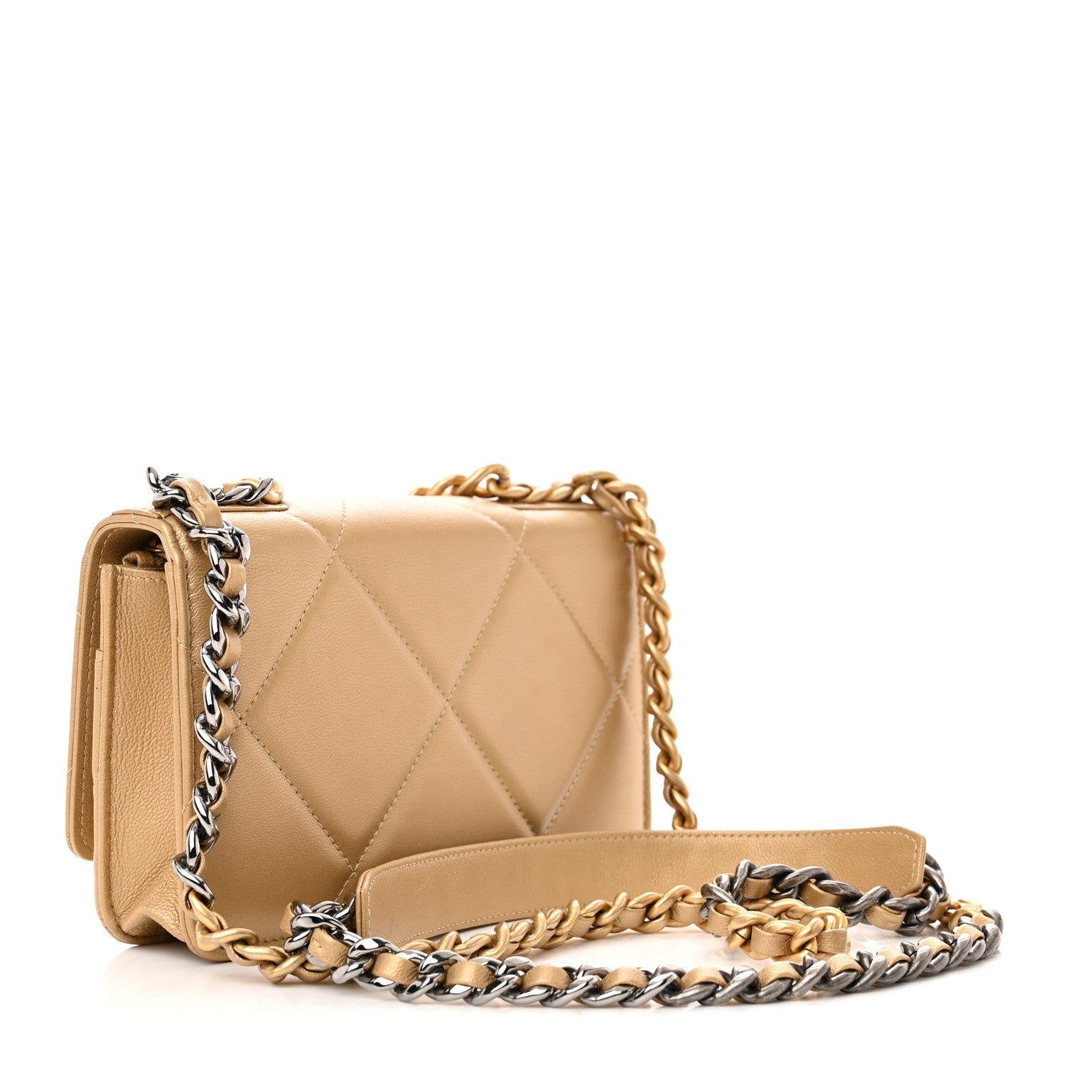 Chanel Metallic Goatskin Quilted Chanel 19 Wallet On Chain WOC Gold 3 of 18