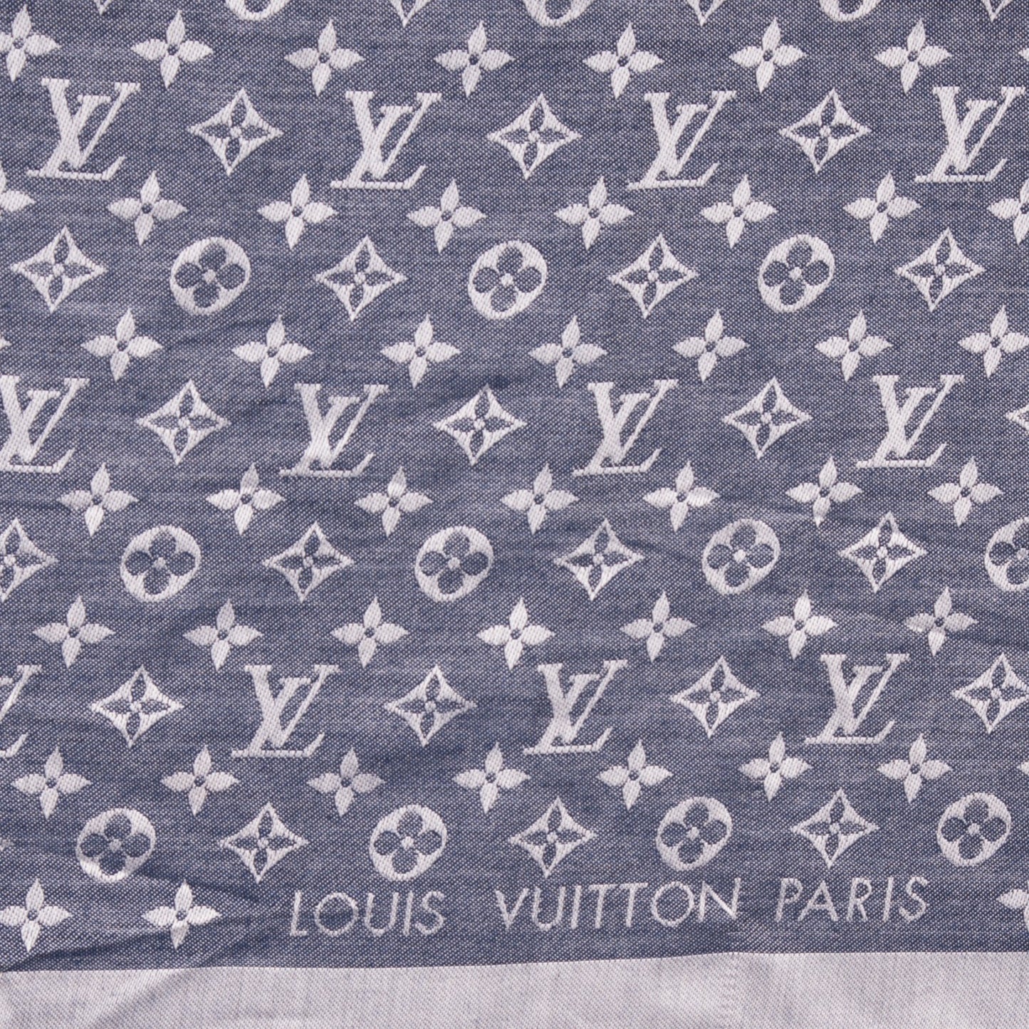 Wool Silk Monogram Denim Shawl Blue
