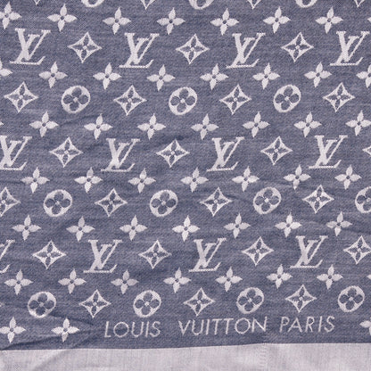 Louis Vuitton Wool Silk Monogram Denim Shawl Blue 4 of 5