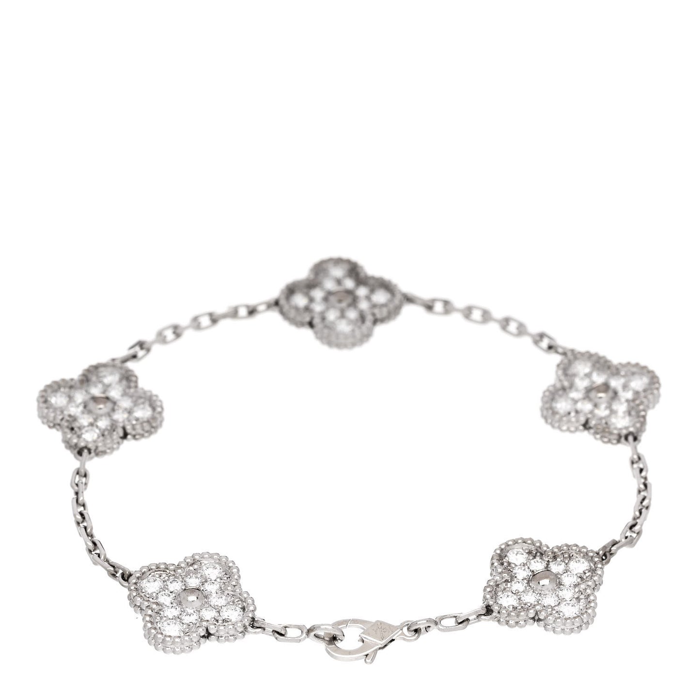 18K White Gold Diamond 5 Motifs Vintage Alhambra Bracelet