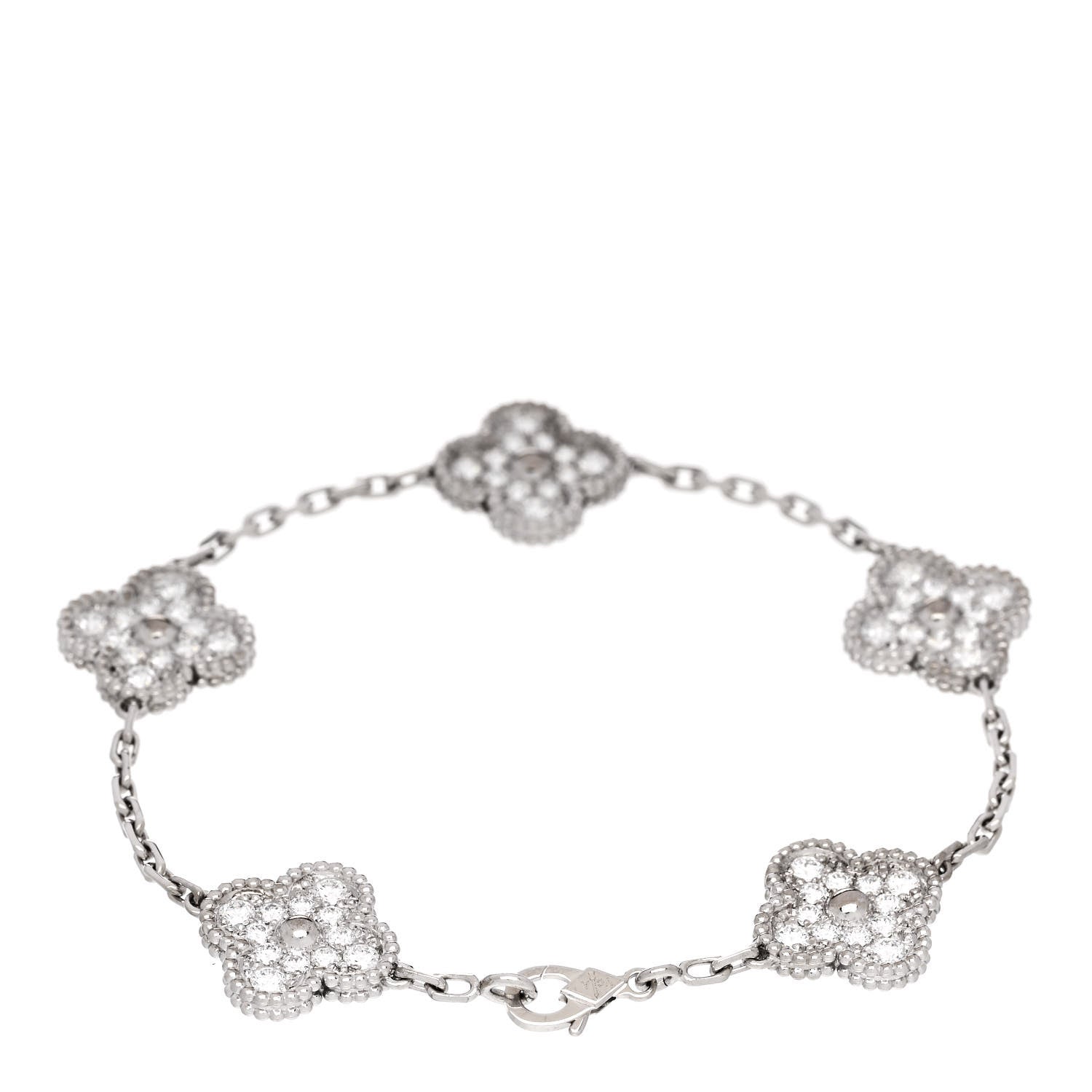 Van Cleef & Arpels 18K White Gold Diamond 5 Motifs Vintage Alhambra Bracelet 2 of 4