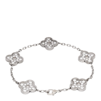 Van Cleef & Arpels 18K White Gold Diamond 5 Motifs Vintage Alhambra Bracelet 2 of 4