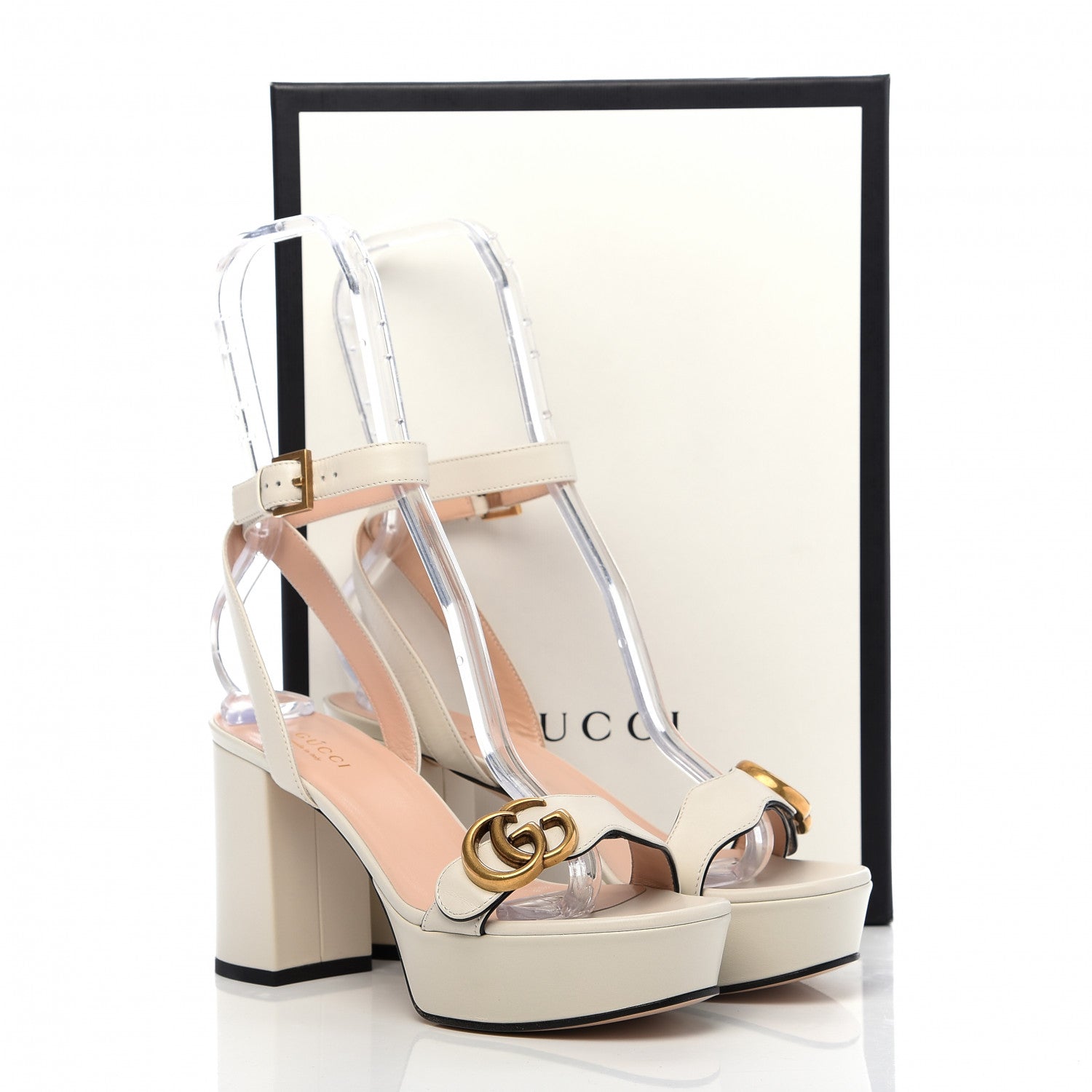 Gucci Calfskin GG Marmont Ankle Wrap 30/85mm Platform Sandals 36 Mystic White 8 of 8