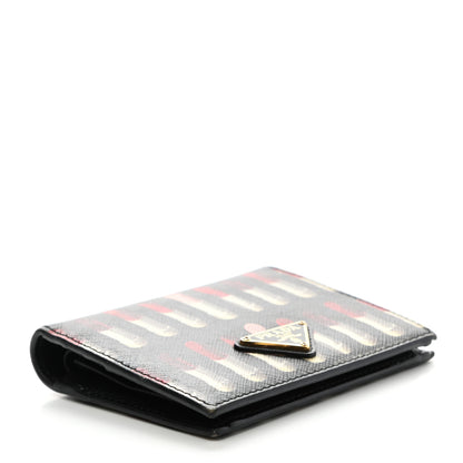 Prada Saffiano Lipstick Print Bi-Fold Wallet Black 4 of 8