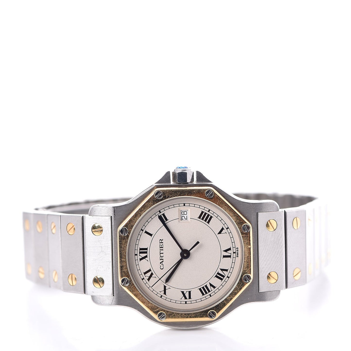 Stainless Steel 18K Yellow Gold 29mm Santos Octagon Quartz Watch