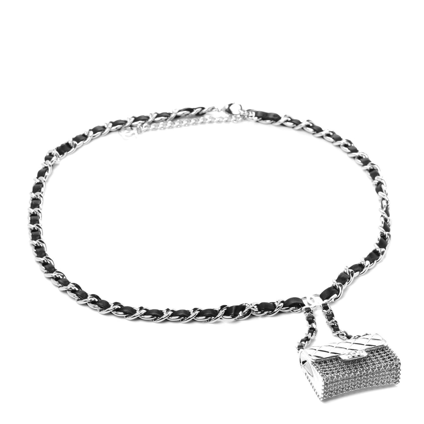 Lambskin Chain CC Flap Bag Belt 95 Black Silver