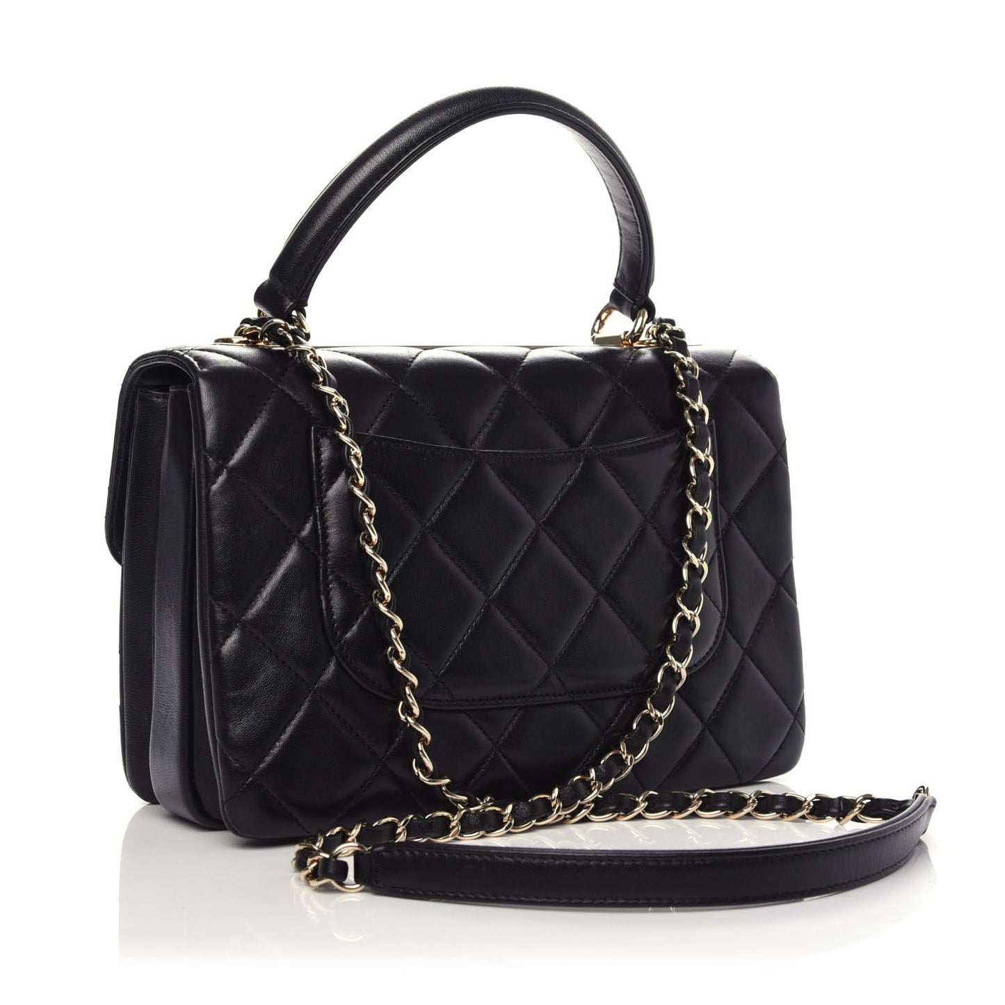 Lambskin Quilted Small Trendy CC Dual Handle Flap Bag Black