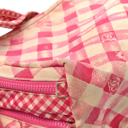 Chanel Canvas Gingham Printed CC Lunch Box Bag Pink White 16 of 16