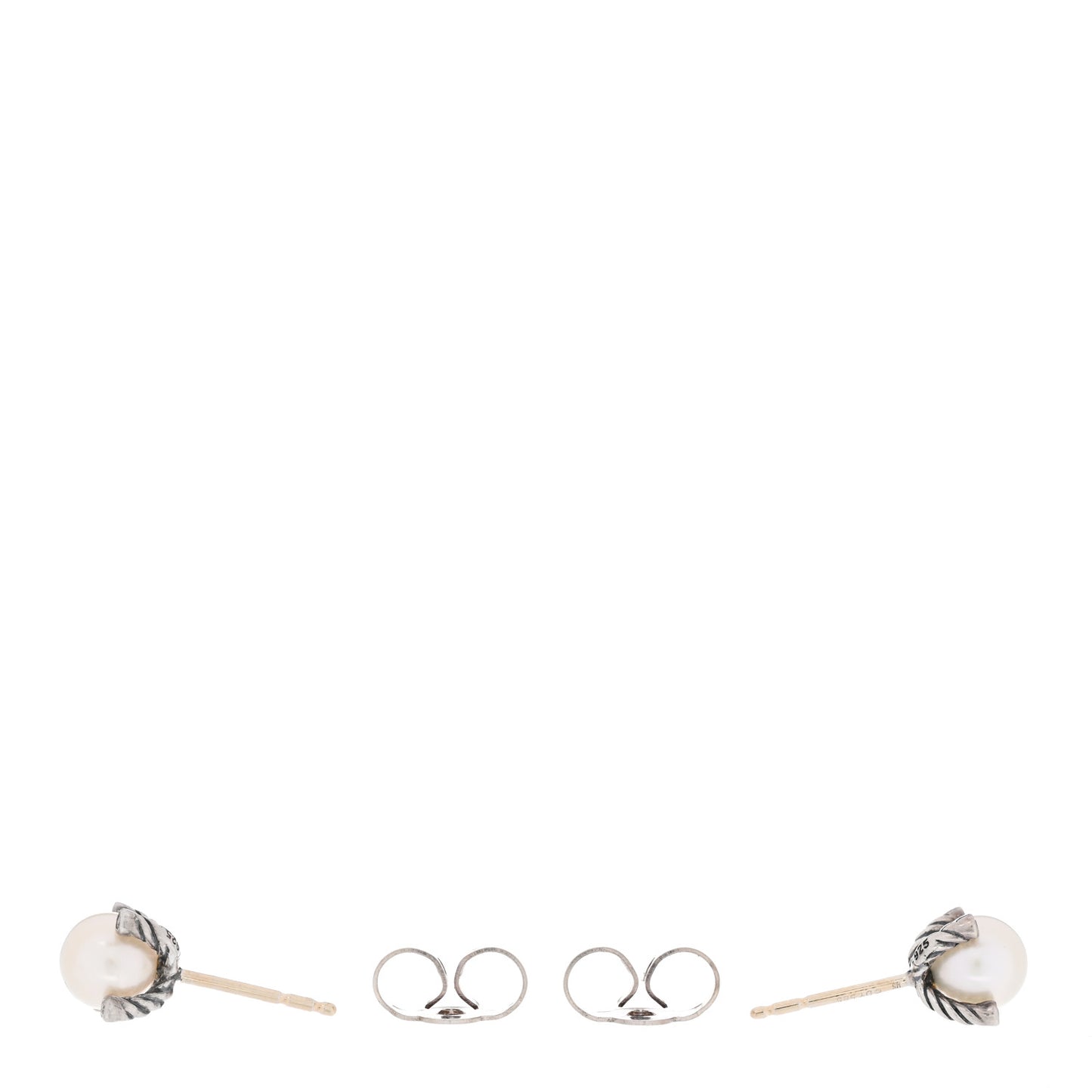 Sterling Silver Diamond Cultured Pearl 6-6.5mm Cable Stud Earrings