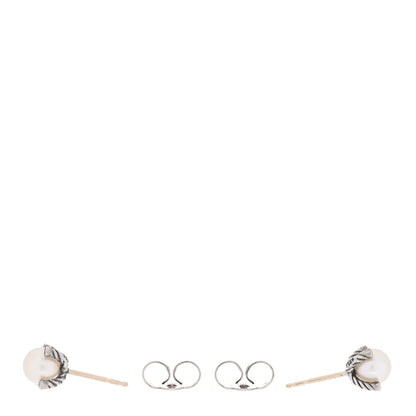 David Yurman Sterling Silver Diamond Cultured Pearl 6-6.5mm Cable Stud Earrings 3 of 5